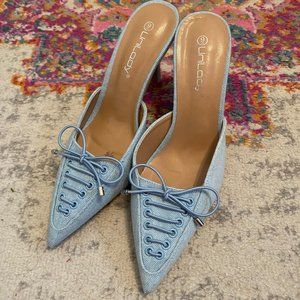 Denim Pointed Toe Lace Up Mule NWOT